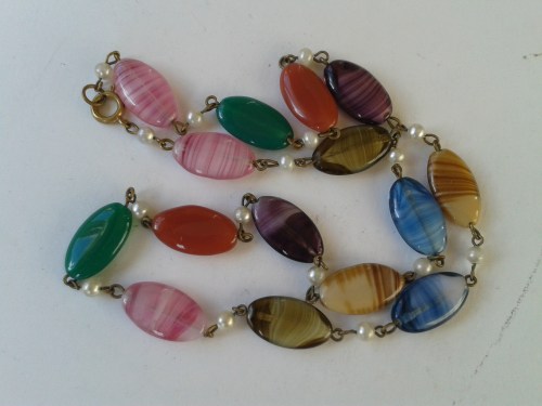 ART DECO glass and faux pearl necklace